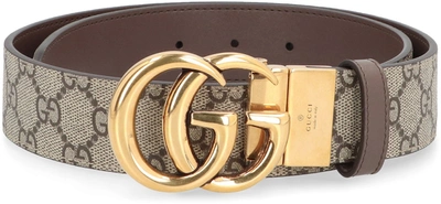 Shop Gucci Leather And Gg Supreme Fabric Reversible Belt In Beige
