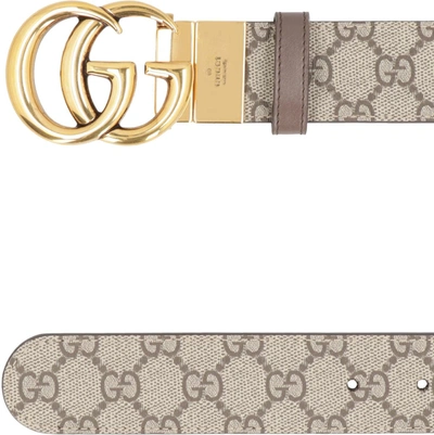Shop Gucci Leather And Gg Supreme Fabric Reversible Belt In Beige