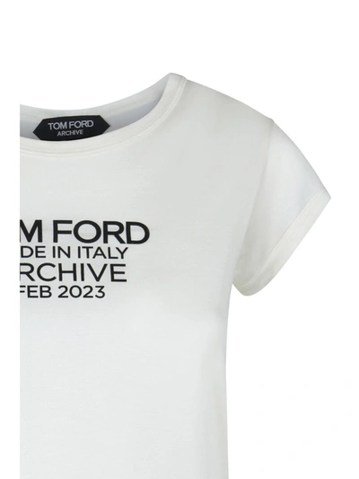 Shop Tom Ford White And Black Silk T-shirt