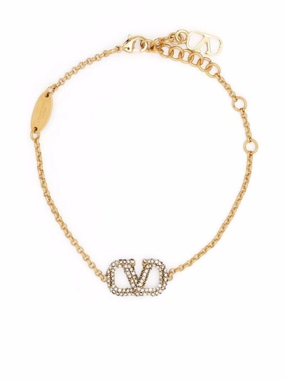 Shop Valentino Garavani Vlogo Signature Bracelet In Oro 18/crystal Silver Shade