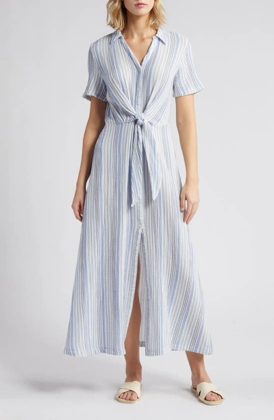 Shop Caslon Stripe Cotton Gauze Shirtdress In Ivory Cloud- Blue Vera Stripe