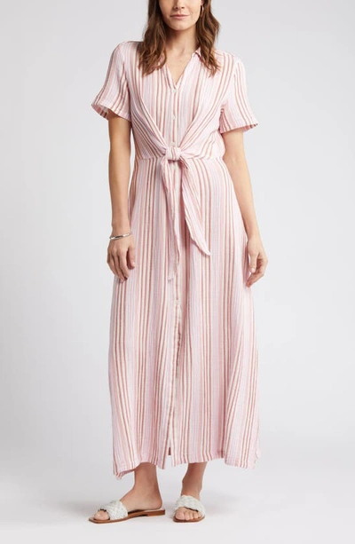 Shop Caslon (r) Stripe Cotton Gauze Shirtdress In Ivory Cloud- Pink Vera Stripe