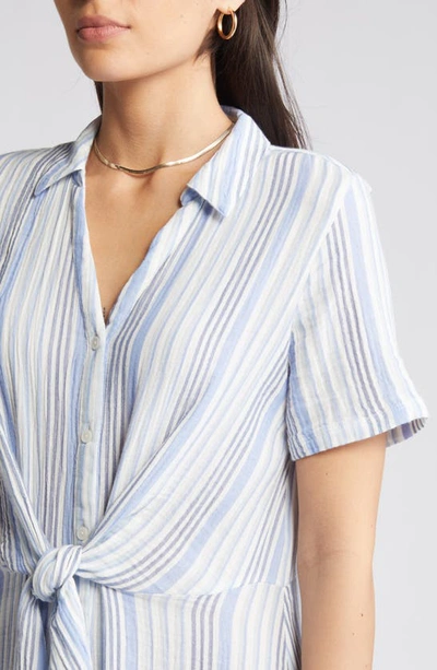 Shop Caslon Stripe Cotton Gauze Shirtdress In Ivory Cloud- Blue Vera Stripe