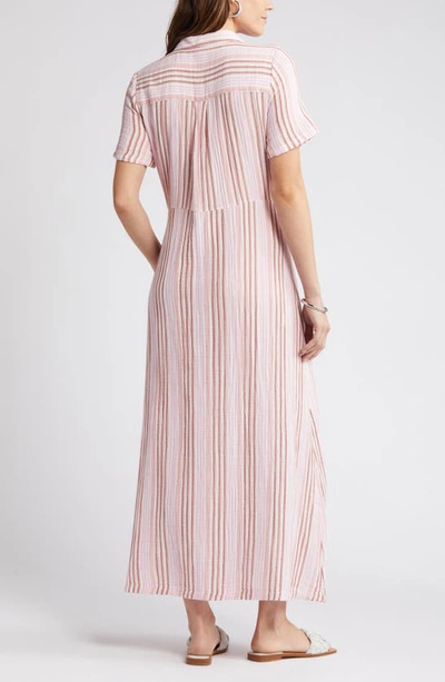 Shop Caslon (r) Stripe Cotton Gauze Shirtdress In Ivory Cloud- Pink Vera Stripe