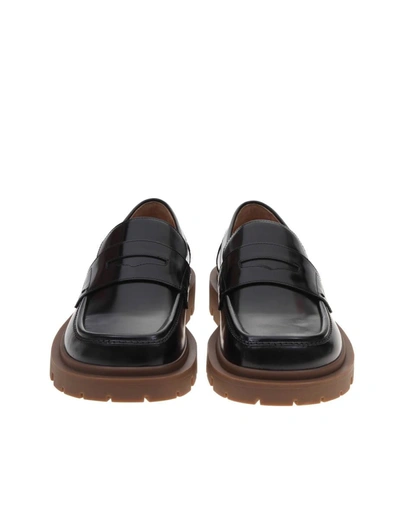 Shop Maison Margiela Brushed Leather Loafers In Black