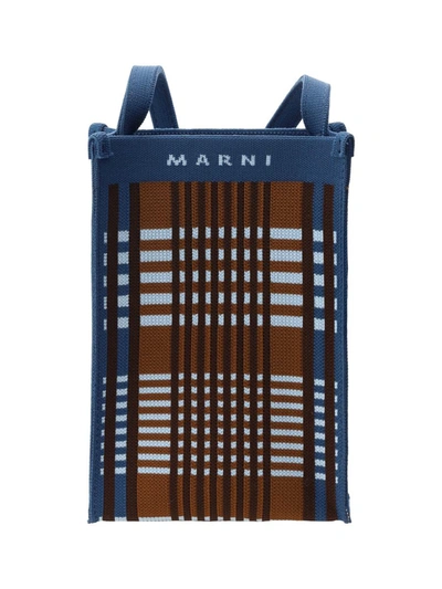 Shop Marni Shoulder Bags In Light Blue/rust