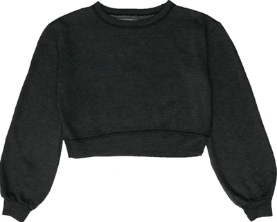 Shop T2love Cropped Puff Sleeve Sweatshirt In Charcoal Black In Grey