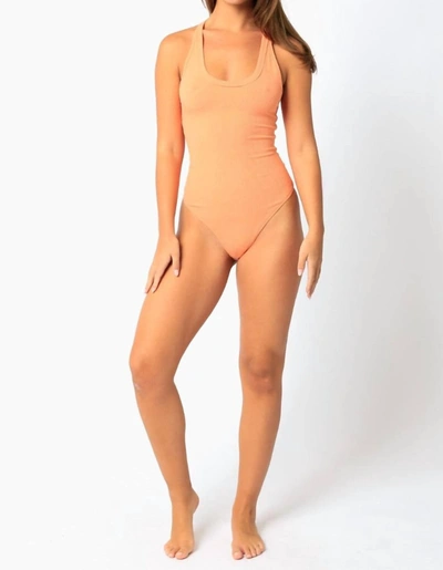Shop Olivaceous Gia Ribbed Racerback Tank Bodysuit In Tangerine In Pink