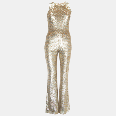 Pre-owned Michael Kors Gold Sequin Sleeveless Jumpsuit S