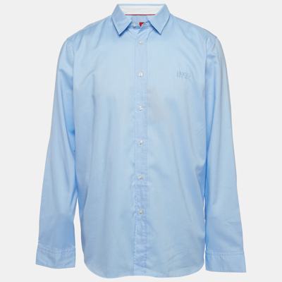 Pre-owned Hugo Boss Blue Logo Embroidered Cotton Long Sleeve Shirt Xxxl