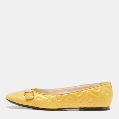 Pre-owned Tod's Yellow Quilted Leather Ballet Flats Size 39.5