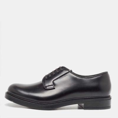 Pre-owned Prada Black Leather Lace Up Derby Size 40