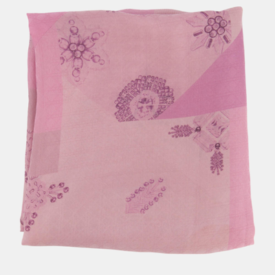 Pre-owned Dior Christian  Pink And Purple Silk Scarf With Geometric Jewel Floral Detailing