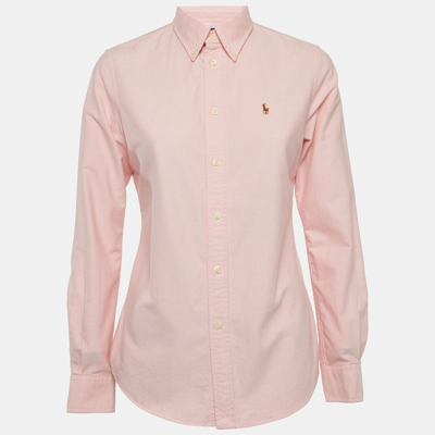 Pre-owned Ralph Lauren Pink Logo Embroidered Cotton Button Down Shirt S