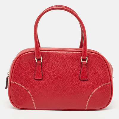 Pre-owned Prada Red Leather Mini Bowler Bag