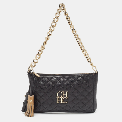 Pre-owned Carolina Herrera Black Quilted Leather Chain Tassel Baguette Bag