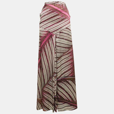 Pre-owned Roberto Cavalli Pink Printed Satin Silk Flared Maxi Skirt S