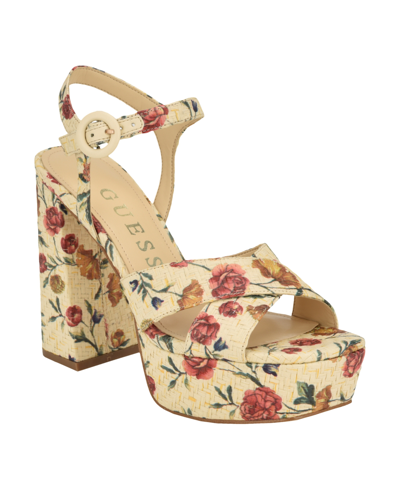 Shop Guess Women's Vallenn Platform Block Heel Dress Sandals In Floral Multi - Textile