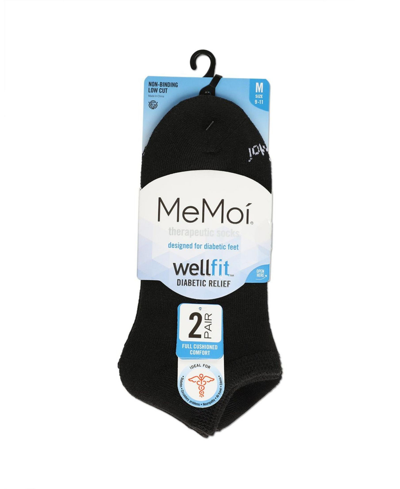Memoi Men's Unisex Diabetic Full Cushion Low Cut Socks, Pack Of 2 In Black-black