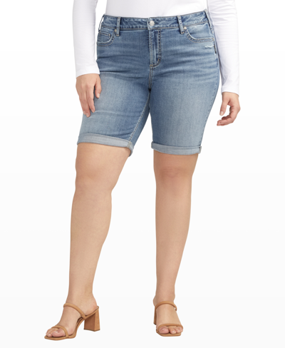Shop Silver Jeans Co. Plus Size Elyse Mid Rise Comfort Fit Bermuda In Indigo