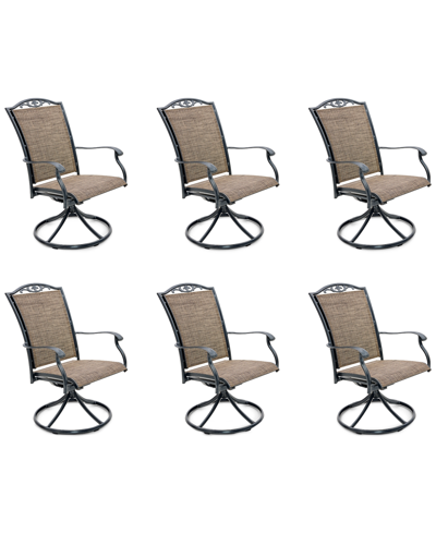 Agio Wythburn Mix And Match Filigree Sling Outdoor Swivel Chairs, Set Of 6 In Mocha Grey,pewter Finish