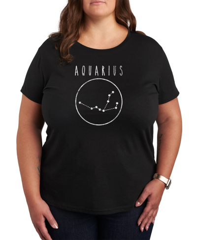 Shop Air Waves Trendy Plus Size Astrology Aquarius Graphic T-shirt In Black