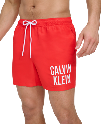 Shop Calvin Klein Men's Intense Power Modern Euro 5" Swim Trunks In Red