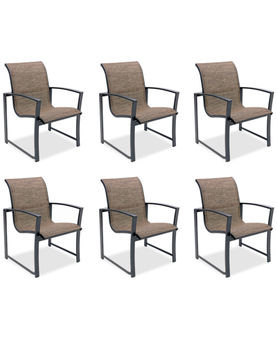 Shop Agio Wythburn Mix And Match Sleek Sling Outdoor Dining Chairs, Set Of 6 In Mocha Grey,pewter Finish