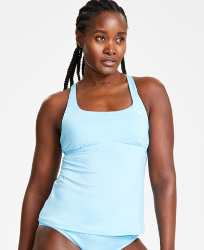 Shop Nike Women's Essential Square Neck Racerback Tankini Top In Aquarius Blue