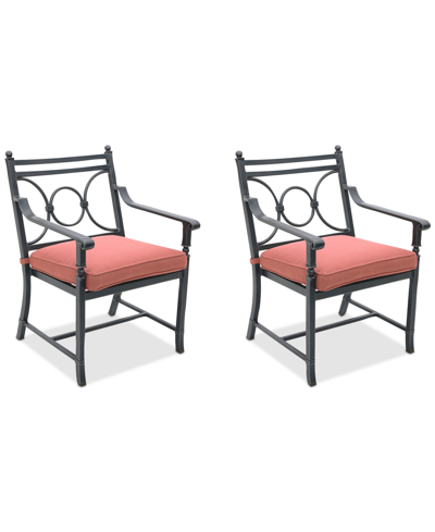 Agio Wythburn Mix And Match Scroll Outdoor Dining Chairs, Set Of 2 In Peony Brick Red,pewter Finish