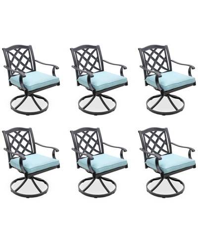 Agio Wythburn Mix And Match Lattice Outdoor Swivel Chairs, Set Of 6 In Spa Light Blue,pewter Finish
