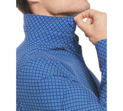 Shop Perry Ellis Men's Slim-fit Stretch Diamond Geo-print Button-down Shirt In Blue Quartz