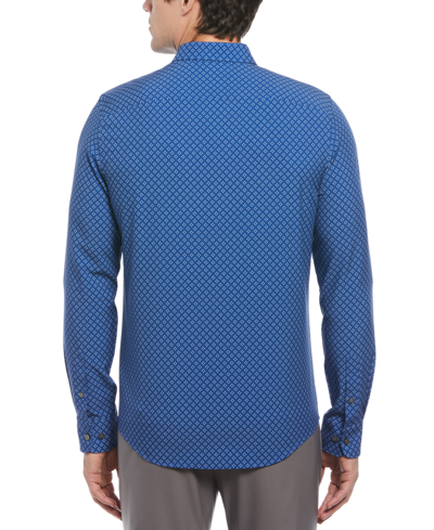 Shop Perry Ellis Men's Slim-fit Stretch Diamond Geo-print Button-down Shirt In Blue Quartz