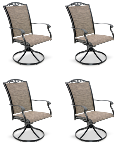 Shop Agio Wythburn Mix And Match Filigree Sling Outdoor Swivel Chairs, Set Of 4 In Mocha Grey,bronze Finish