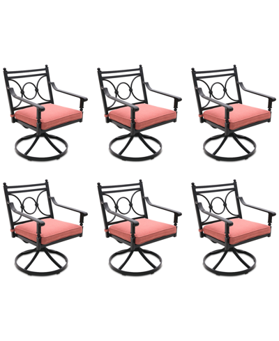 Agio Wythburn Mix And Match Scroll Outdoor Swivel Chairs, Set Of 6 In Peony Brick Red,bronze Finish