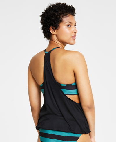 Shop Nike Women's Statement Stripe Layered Tankini Top In Black