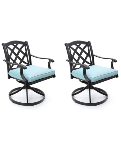 Shop Agio Wythburn Mix And Match Lattice Outdoor Swivel Chairs, Set Of 2 In Spa Light Blue,bronze Finish
