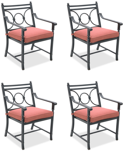 Shop Agio Wythburn Mix And Match Scroll Outdoor Dining Chairs, Set Of 4 In Peony Brick Red,pewter Finish