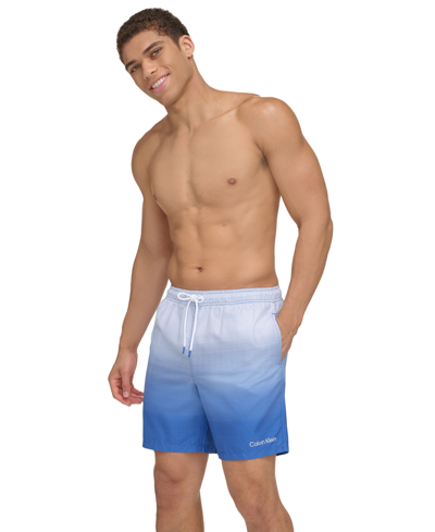 Shop Calvin Klein Men's Gradient Dot Print 7" Volley Swim Trunks In Blue