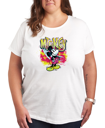 Shop Air Waves Trendy Plus Size Disney Mickey Mouse Graffiti Graphic T-shirt In White