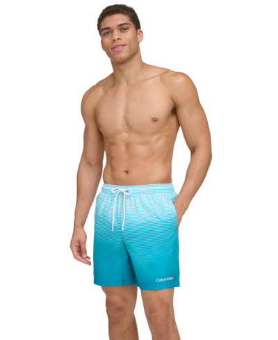 Shop Calvin Klein Men's Gradient Striped 7" Volley Swim Trunks In Atlantis