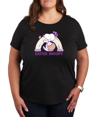 Shop Air Waves Trendy Plus Size Peanuts Snoopy Easter Graphic T-shirt In Black