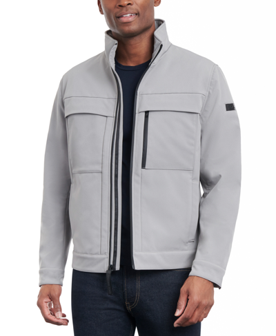 Shop Michael Kors Men's Dressy Full-zip Soft Shell Jacket In Concrete