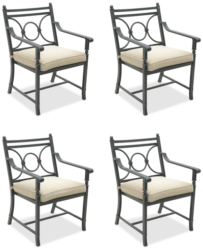 Shop Agio Wythburn Mix And Match Scroll Outdoor Dining Chairs, Set Of 4 In Straw Natural,pewter Finish