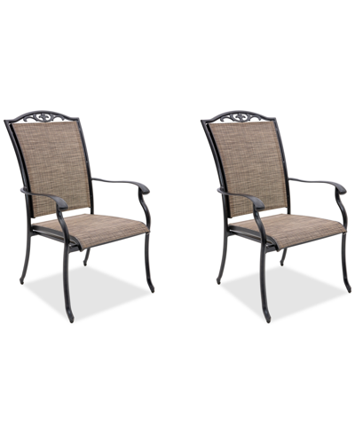 Shop Agio Wythburn Mix And Match Filigree Sling Outdoor Dining Chairs, Set Of 2 In Mocha Grey,bronze Finish