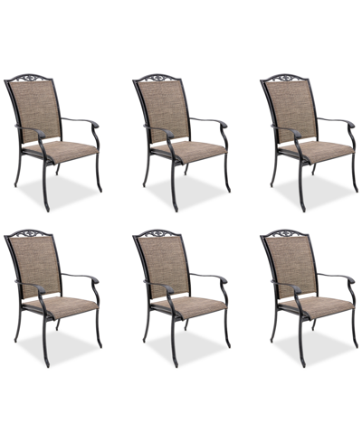 Shop Agio Wythburn Mix And Match Filigree Sling Outdoor Dining Chairs, Set Of 6 In Mocha Grey,bronze Finish