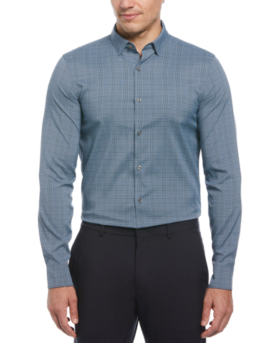 Shop Perry Ellis Men's Slim-fit Stretch Glen Plaid Button-down Shirt In Mountain Spring