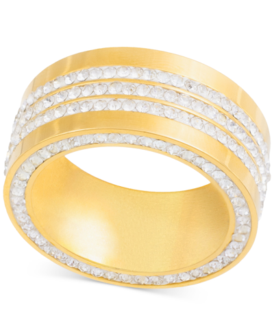 Shop Legacy For Men By Simone I. Smith Men's Crystal Wide Band In Gold-tone Ion-plated Stainless Steel