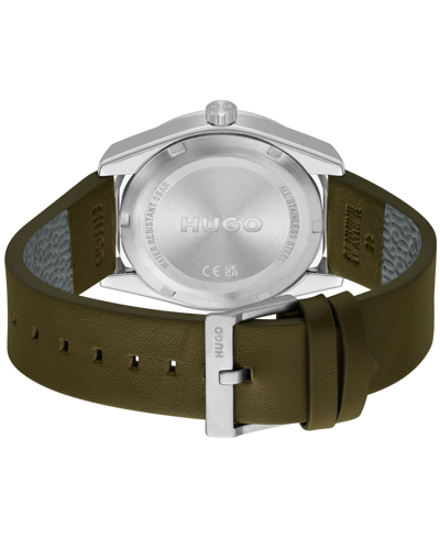 Shop Hugo Men's Bright Quartz Olive Leather Watch 42mm
