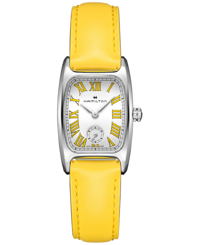 Shop Hamilton Women's Swiss American Classic Small Second Yellow Leather Strap Watch 24x27mm